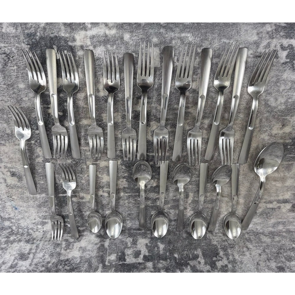 Vtg Oneida USA‎ Satin Scoop Flatware 25 PC Lot Stainless Steel Minimalist MCM